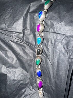 Turquoise Teardrop Link Bracelet - silver